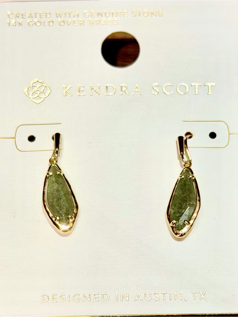 Kendra Scott Eleanor Gold Over Brass and Green Stone Drop Earrings